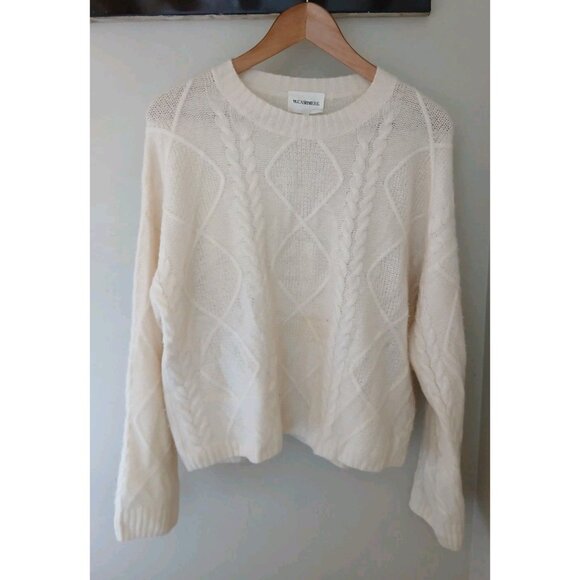 W. Cashmere 100% Cashmere Sweater Size Medium Cream Cable Knit Quiet Luxury - Picture 5 of 10